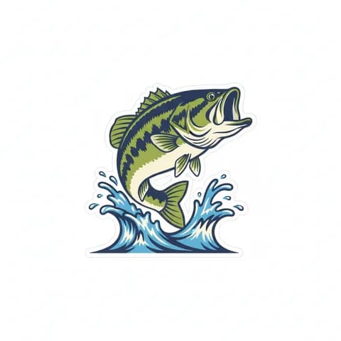 AI-generated artwork of a largemouth bass jumping out of the water, retro patch style