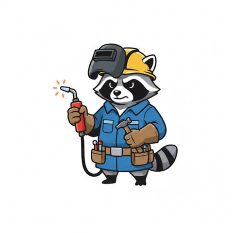 AI-generated artwork of a cartoon raccoon welder wearing a hard hat